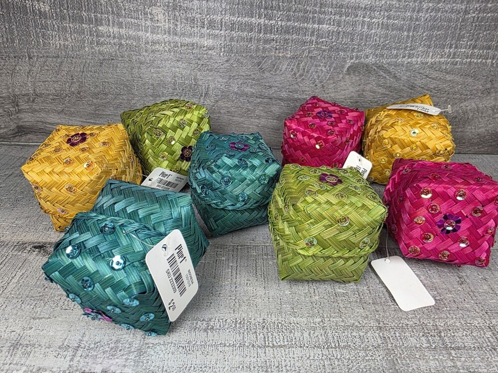 Pier 1 Trinket Jewelry Box Lot Embellished Mini Gift Boxes Bali Decor b31